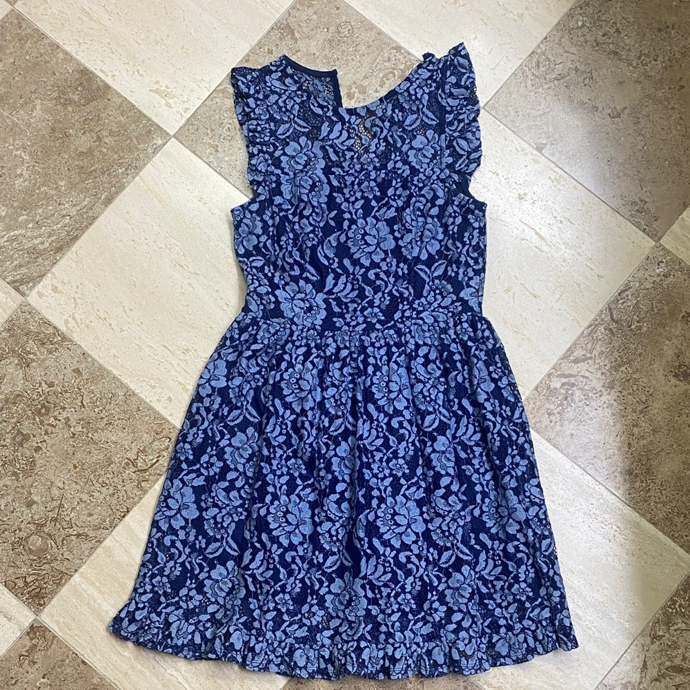 Altar'd State Navy Blue Floral Lace Midi Dress